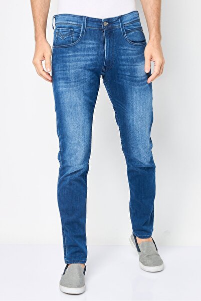 Replay بنطلون جينز رجالي ضيق قابل للتمدد، أزرق متوسط