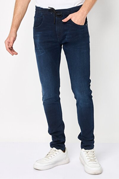Replay Men Regular Fit Washed Stretchable Jeans, Dark Blue