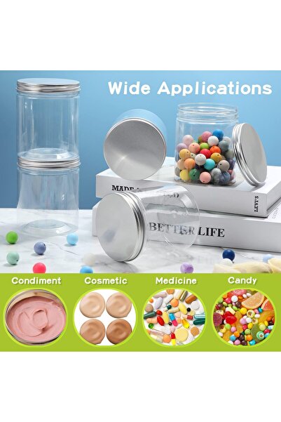 erorex 24 Pcs Clear Plastic Jars Ribbed Lids Wide Mouth Food Plastic Mason Jars Airtight Paint Storage