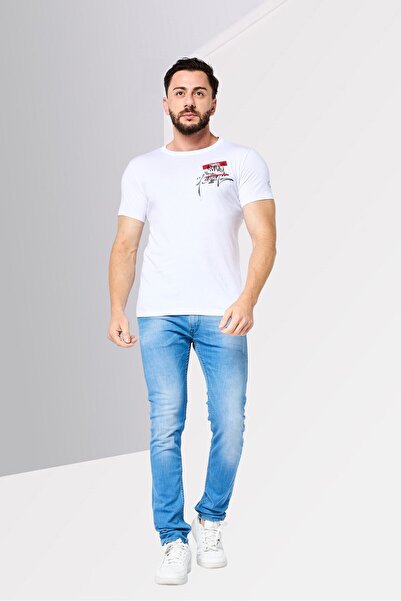 Replay Men Crew Neck Short Sleeve Graphic Print T-Shirt, White