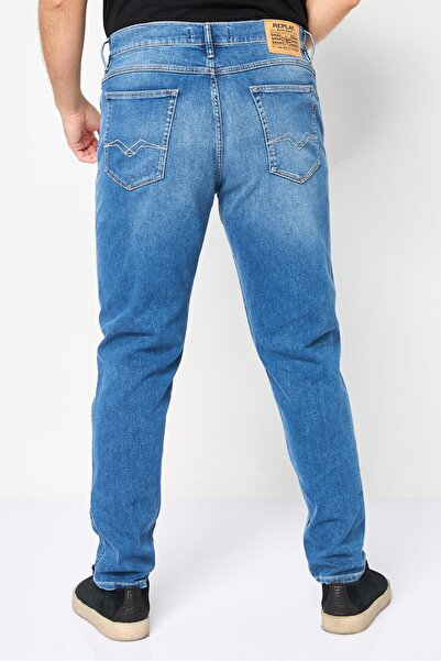 Replay Men Relaxed Fit Washed Stretchable Jeans, Blue