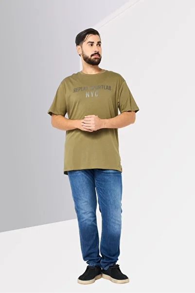 Replay Men Crew Neck Short Sleeves Graphic Print T-Shirt, Dark Olive