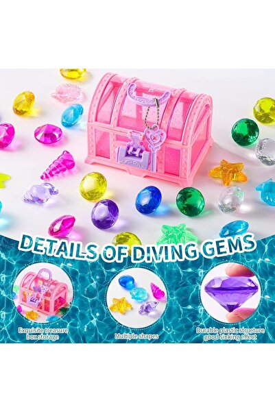 erorex 28 Pcs Colorful Diving Gem Pool Toy Set Pirate Treasure Chest Gemstones Swimming Diving Toys Kids