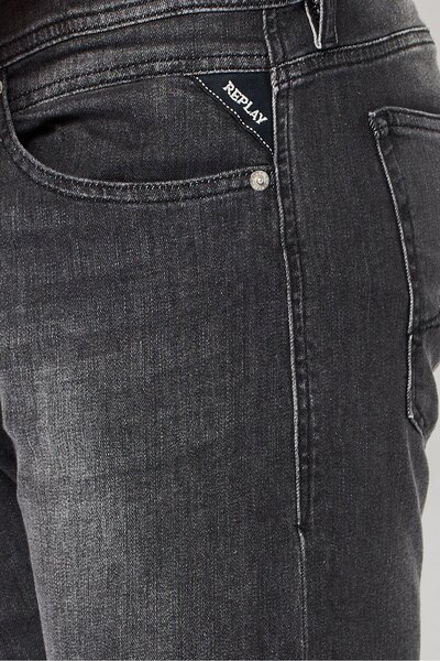 Replay Men Regular Fit Washed Stretchable Denim Jeans, Dark Grey