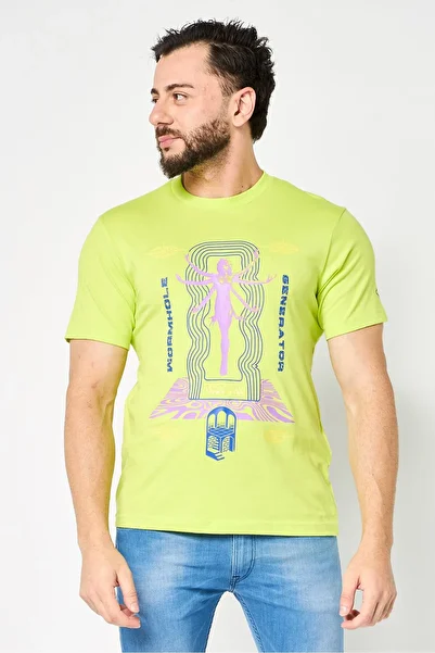 Replay Men Crew Neck Short Sleeve Graphic Print T-Shirt, Lime Green
