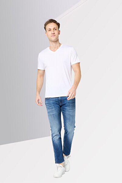 Replay Men Regular Fit Washed Stretchable Denim Jeans, Blue