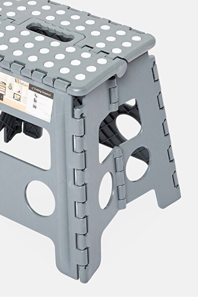 Lifestyle Plastic 13 Inch Folding Step Stool With Handle, Grey