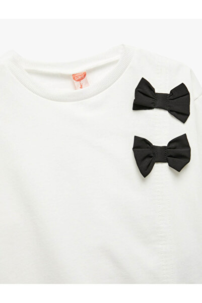 Koton Şardonlu Uzun Kollu Bisiklet Yaka Fiyonklu Sweatshirt