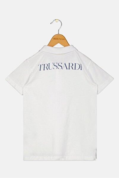 Trussardi Junior Kids Boy Brand Logo Short Sleeve Polo Shirt, White