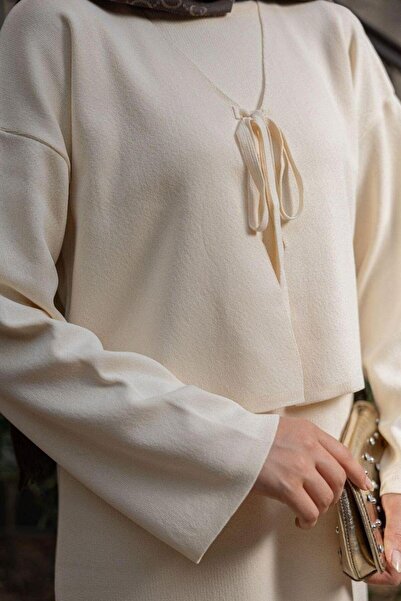 Şulemoda Giyim Swan Cropped Knitwear Dress Cream