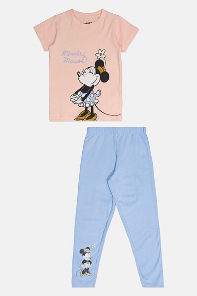 Disney Kids Girl 2pcs Minnie Mouse Pajama Top And Bottom Set, Multicolor