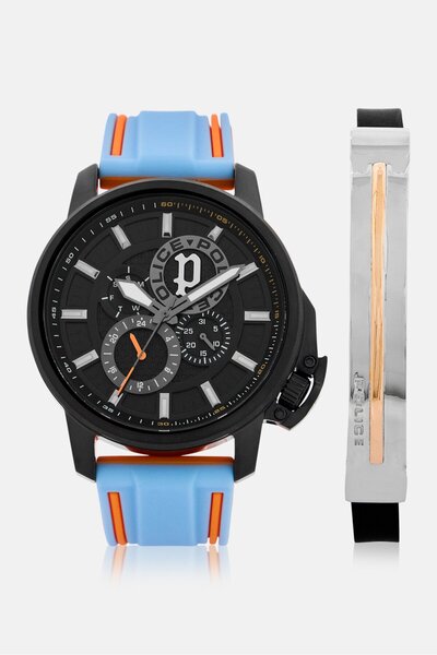 Police Men PEWJQ0005104 Rubber Analog Watch 42 mm With Bracelet, Blue