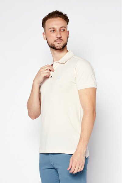 Cerruti 1881 Men Regular Fit Short Sleeve Brand Logo Polo Shirt, Light Pink
