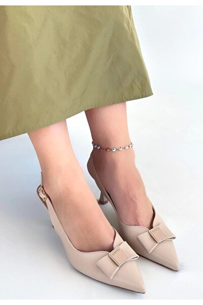 Işıltı kidss Sean beige leather high heeled shoes