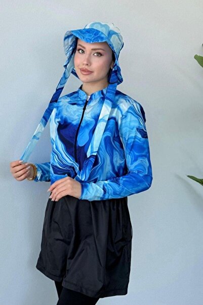 Şulemoda Giyim Μπλε Σετ Μαγιό Χιτζάμπ με Κρόπο