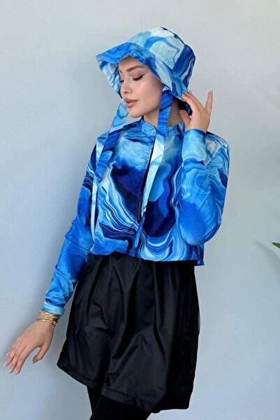 Şulemoda Giyim Μπλε Σετ Μαγιό Χιτζάμπ με Κρόπο