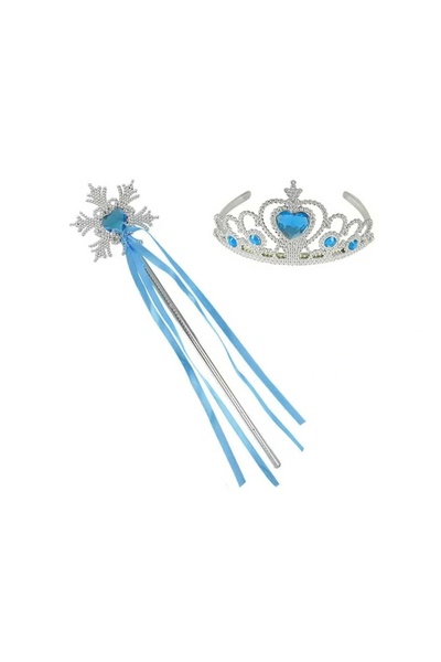 ALFA AKSESUAR 03 Frozen Elsa Blue Heart Crown and Snow Themed Wand Set