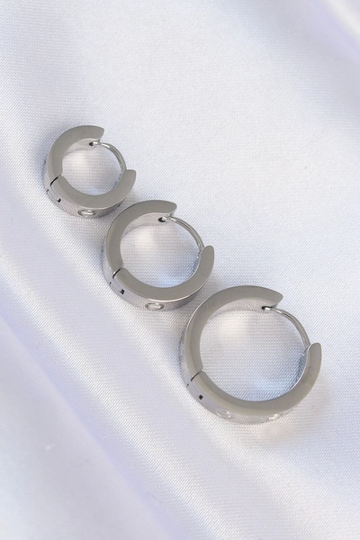 ALFA AKSESUAR 03 316L Steel Silver Color Model 3-Piece Hoop Earrings - Tj-Bkp9010