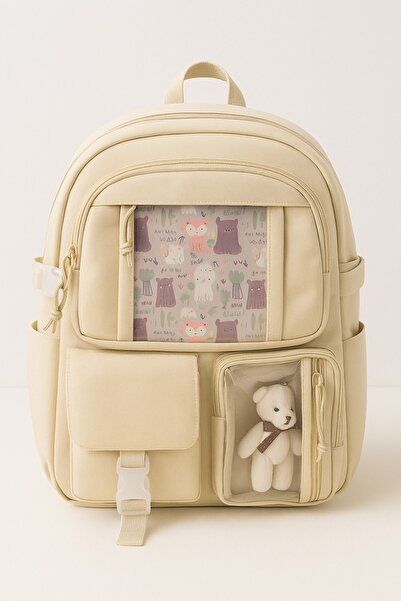 Lider Elementary School Bag Bej with Teddy Bear