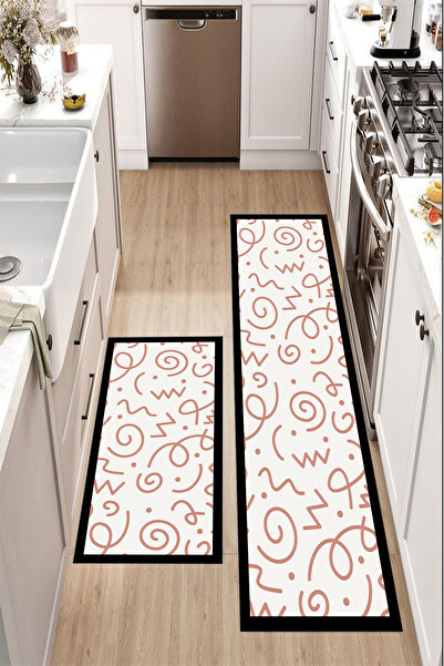 Getcarpet İkili Tezgah Önü Mat Yıkanabilir Mutfak Paspas Takımı Pedi