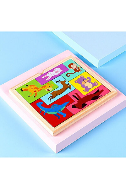 Flippy Puzzle din Lemn Flippy, Tip Tetris, +4 Ani, cu Animale Colorate 3D, 7 Piese, Multicolor