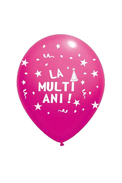 Flippy Set 10 Baloane din Latex, Flippy, Model Party, La Multi Ani, 23 cm, Roz, 2.2 g