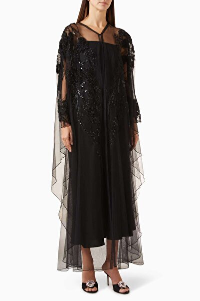 Ammaniyas Stylish Organza Abaya with Botanical Embroidery Detail, Ideal for C...