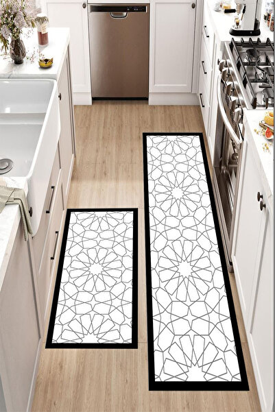 Getcarpet İkili Tezgah Önü Mat Yıkanabilir Mutfak Paspas Takımı Pedi