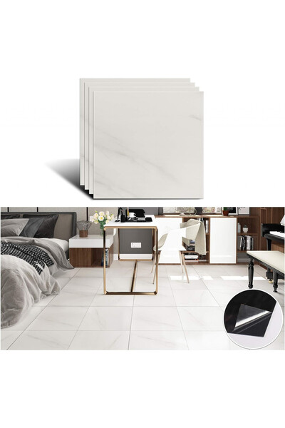VEELIKE Set of 4 floor/wall stickers, vinyl, white/grey, 30 x 30 cm