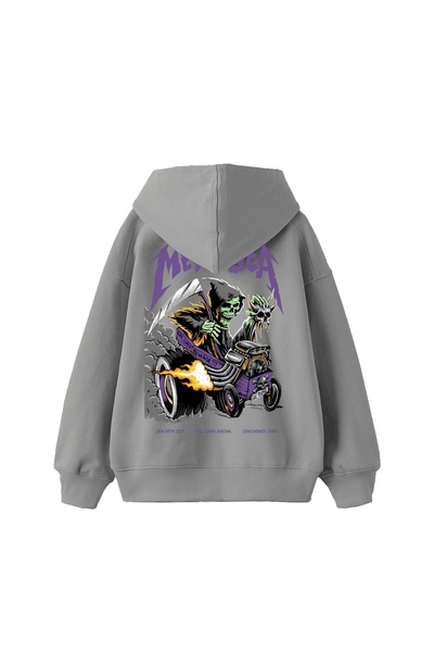 Bak Moda Hanorac gri oversize unisex cu imprimeu Metallica violet
