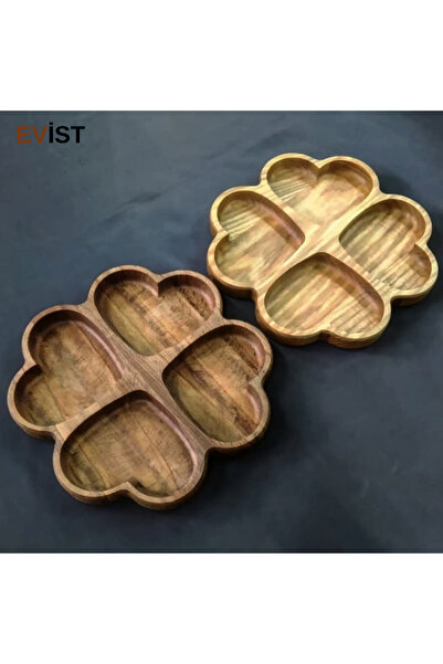 EVİST إيفيست - دائري - 4 أقسام على شكل قلب - صينية وطاولة تقديم خشبية (21 × 1...