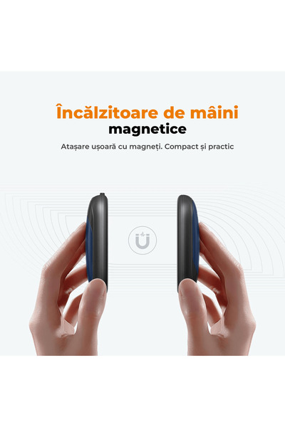 Elindor Set de 2 încălzitoare de mâini subțiri, magnetice și reîncărcabile, cu 3 setări de căldură, electrice, albastre