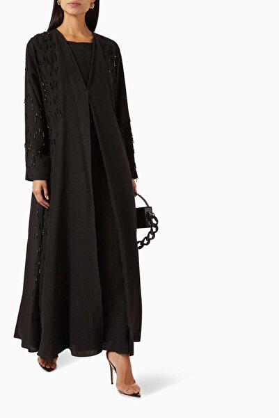 Al Mraikn Şık Açık Önlü Abaya Elbise Uzun Kol Kına ve Davet İçin Tam Takım