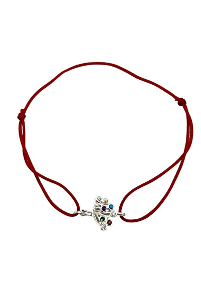 Flippy Bratara Snur Reglabil, Argint 925, Pom cu Pietre Colorate, Jolie Silve...