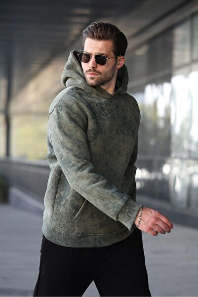 Madmext Haki Desenli Kapüşonlu Erkek Sweatshirt E7167