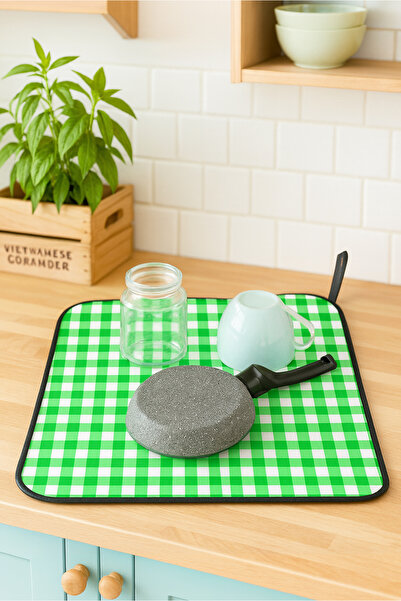 HOMİNG Yeşil Kareli Bulaşık Kurutma Matı Örtüsü 242218
