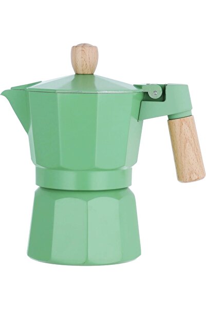 Alsaif Gallery ماكينة قهوة اسبريسو من الألومنيوم بمقبض خشبي، 2 كوب، 200 مل - أخضر