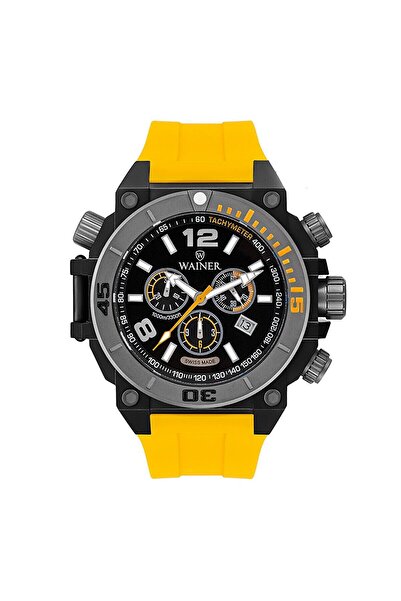 Wainer Wa.10920-K Men's Wristwatch - 100 Atm Diver, Swiss Made Power with Yellow Silicone Strap