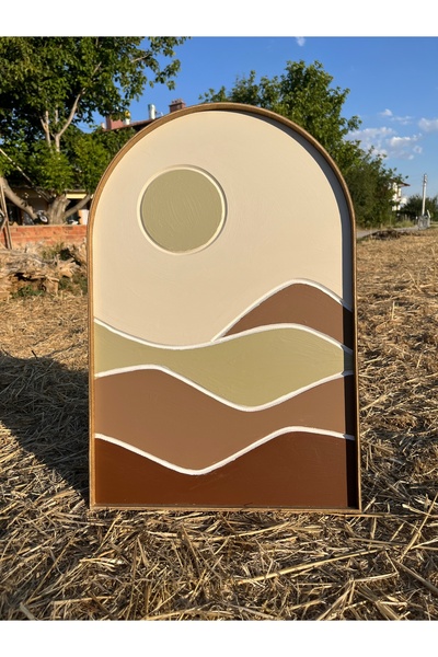 CIGILWOOD MOUNTAIN MOON BROWN GREEN AHŞAP BOHEM TABLO DAĞLI VE AYLI YEŞİL KAHVERENGİ BOHEM TABLO