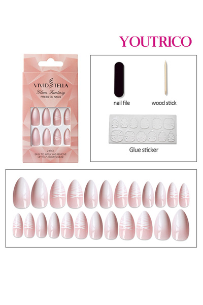 Youtrico 24 قطعة من أظافر الضغط، شكل قطرة للسيدات، لون سادة، بريق ناعم، أزرق ...