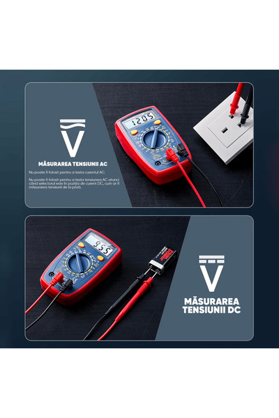 Elindor Digital Multimeter for DC/AC Voltage, Voltmeter, Ohmmeter, Measures Current and Resistance, Red/Blue