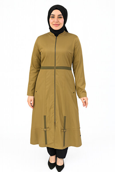 Doque Yeşil Uzun Kap - Fermuarlı ve Şık Tesettür Dış Giyim Kadın Ferace