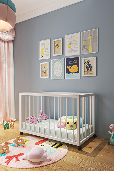 GİVAYO WOOD'S COOPER Bebek Çocuk MDF Beyaz Montessori Tekerlekli Beşik 70 x 130 cm