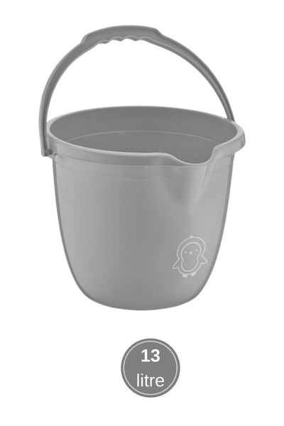 12den Bebek Banyo Kovası, Saplı Oluklu Çok Amaçlı Güvenli Ergonomik Su Temizlik Kovası 13 litre Gri