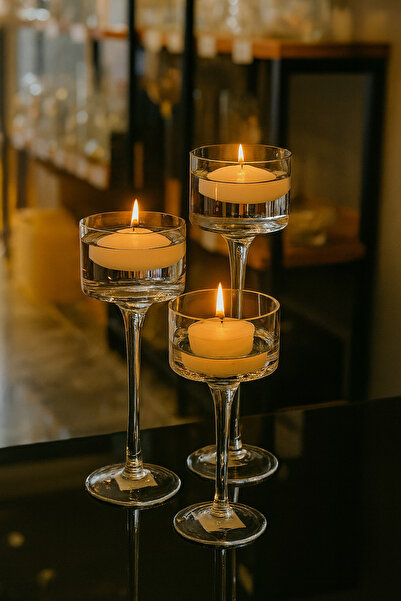 Evcihome özel üretim 3 lü mumluk set