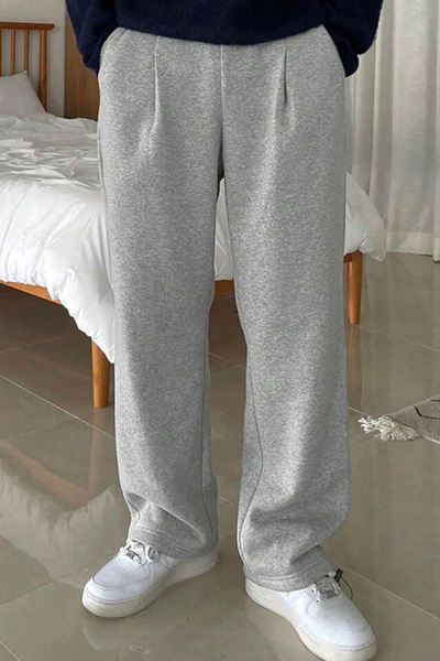 North London Men's Pleated Wide Leg Oversize Gray Sweatpants