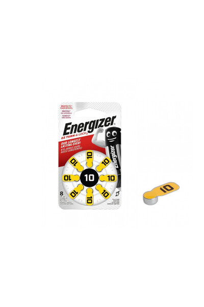 Energizer Set of 8 hearing aid batteries with yellow label, PR10 Zinc-Air 1 b...