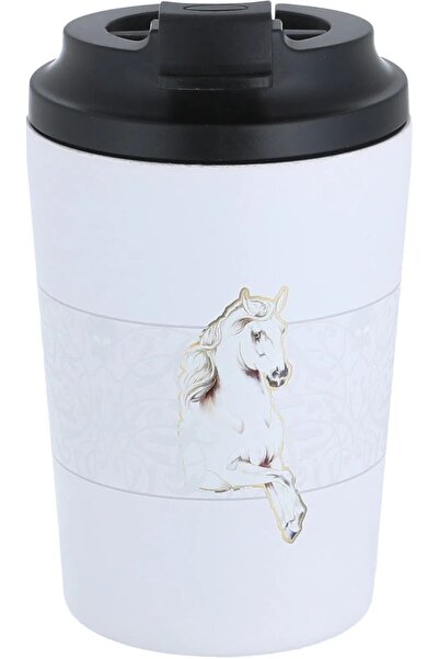 rexa Steel Horse Print Thermos Mug, 8 oz - White