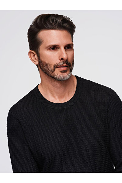 OMBRE Strukturierter Herrenpullover mit Rundhalsausschnitt - schwarz V3 OM-SWSW-0181 M