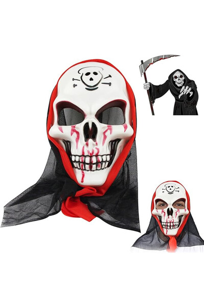 ENAIAH Mască de carnaval înfricoșătoare Enaiah, PVC, alb/negru/roșu, 25 x 16 cm